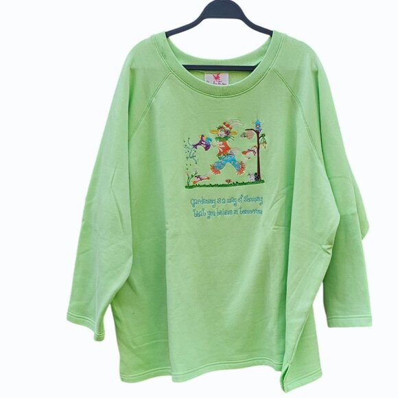 Vtg 90s Quacker Factory 3X Green Embroidered Sweatshirt Gardening Rabbit - Picture 1 of 5